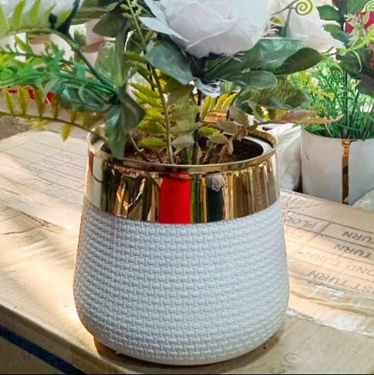 Fiber planter with golden collar - Shalamar Nurseries & LandscapersShalamar Nurseries & Landscapers