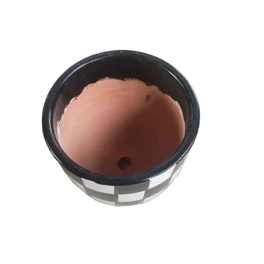 Oil painted Terracotta Pot Checkered