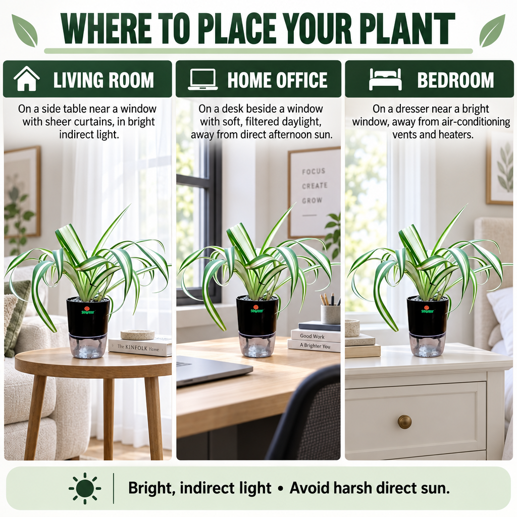 Spider plant placement guide: living room, home office and bedroom