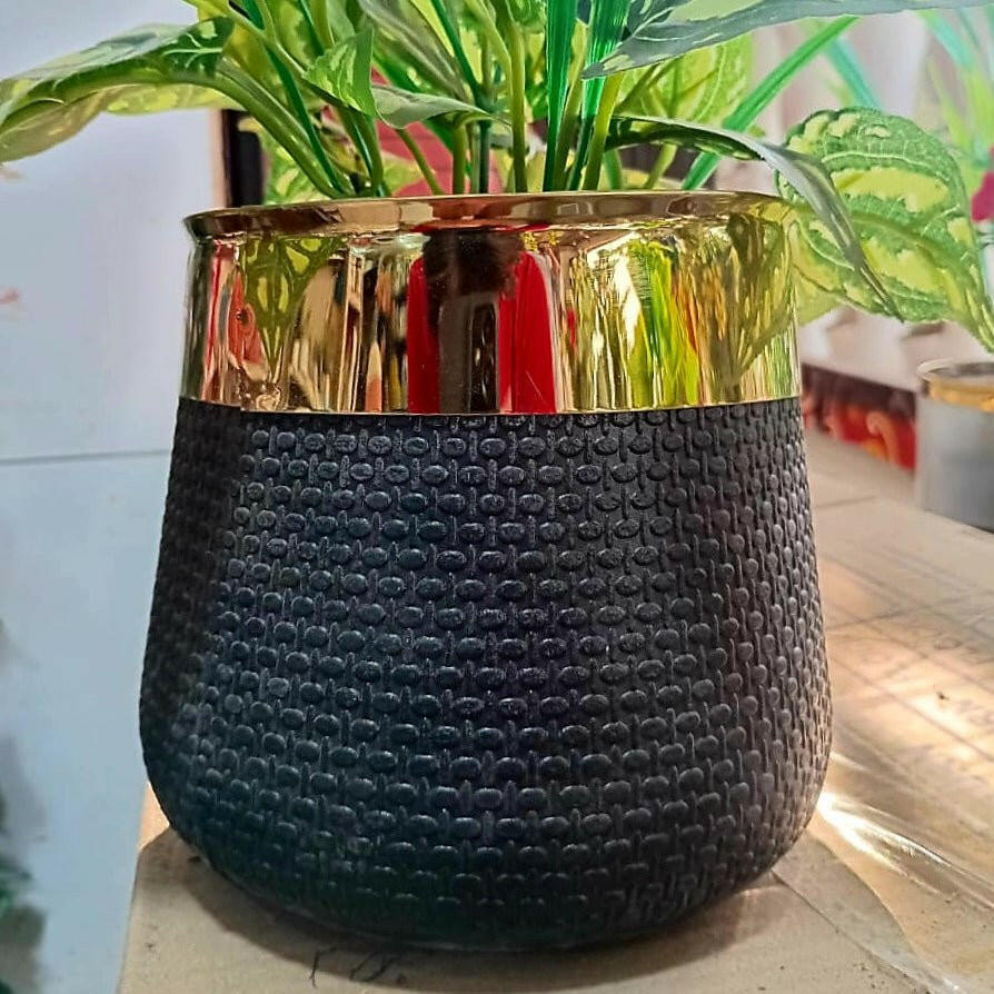 Fiber planter with golden collar - Shalamar Nurseries & LandscapersShalamar Nurseries & Landscapers