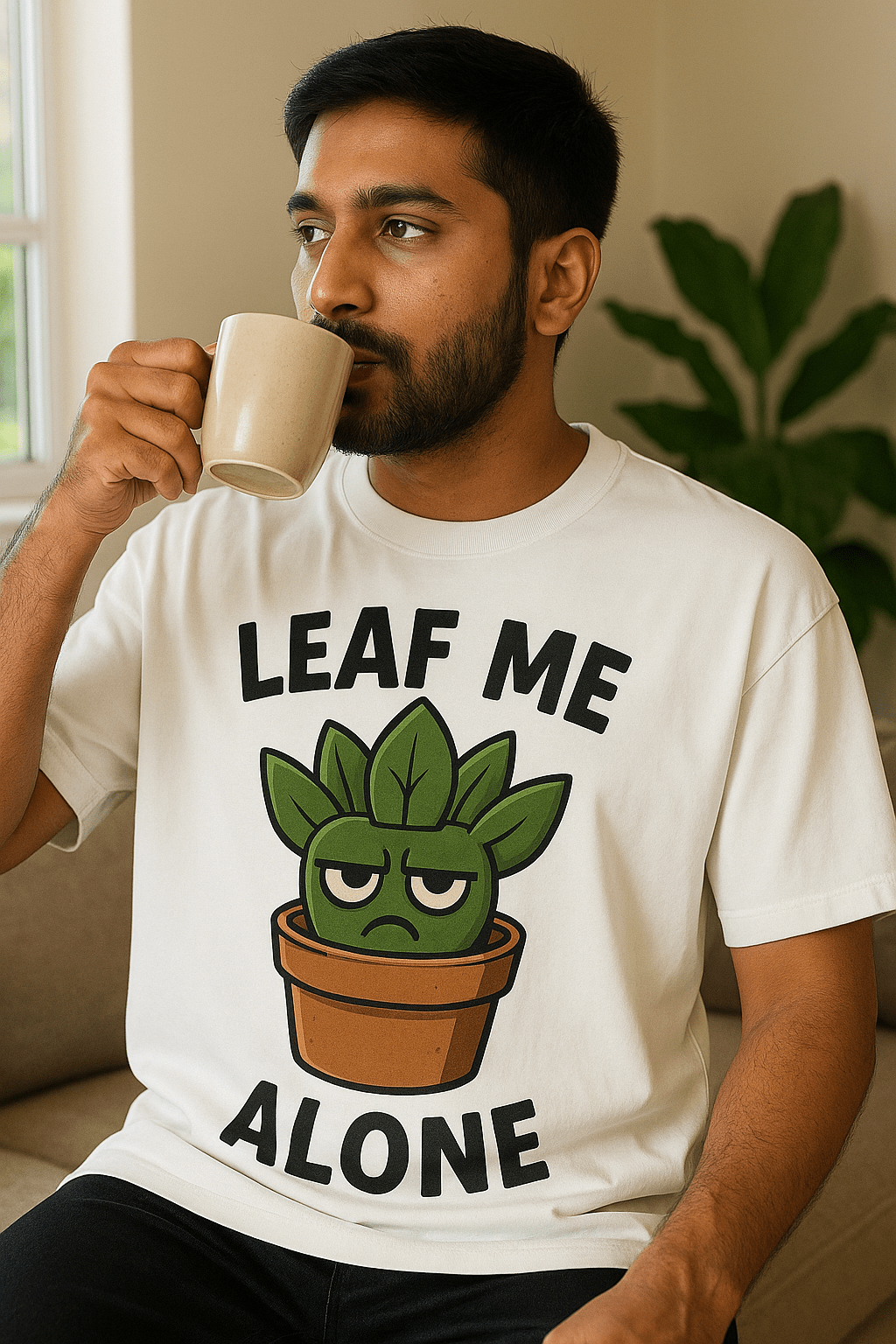 "Leaf Me Alone" Oversized Drop Shoulder Tee – Succulent Edition - Shalamar Nurseries & Landscapers