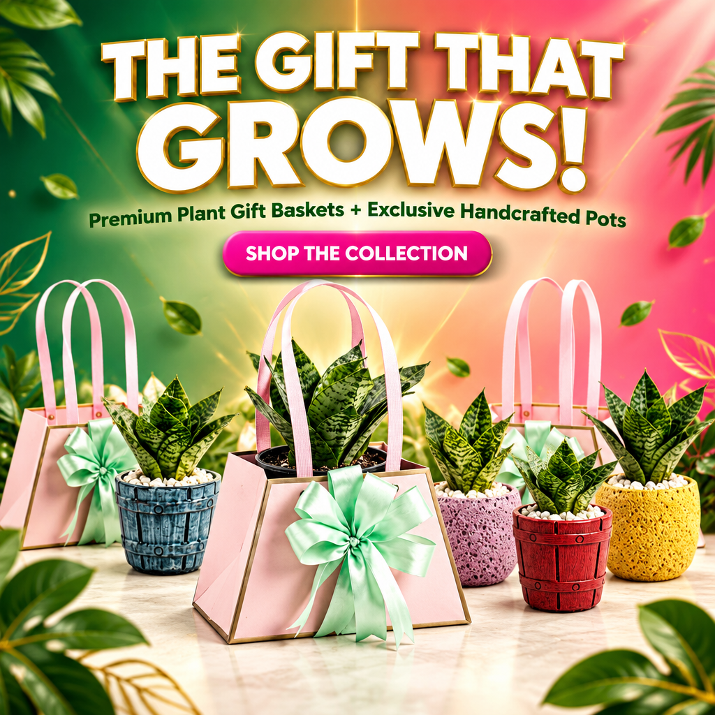 Premium Gift Bag With Hand crafted Pot and Easy Care Snake Plant - Best For Gift!