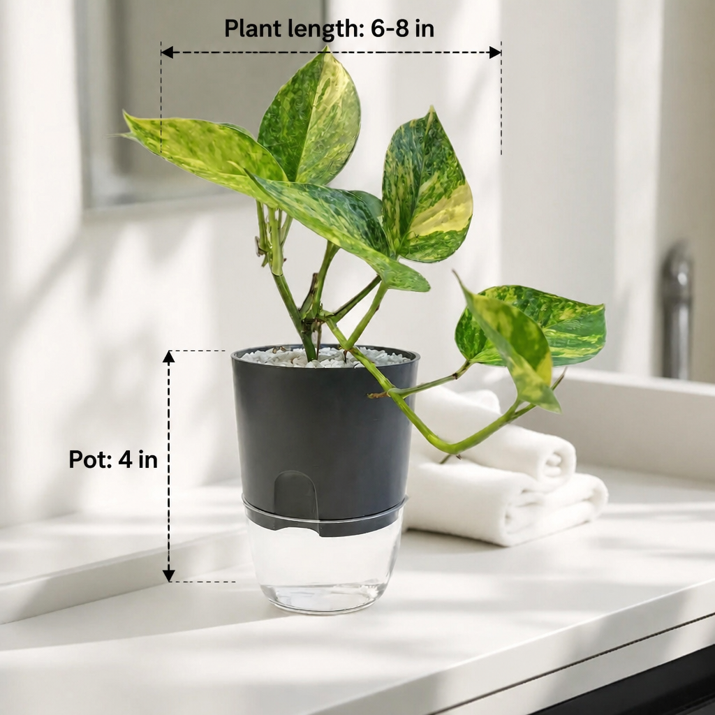 Pothos Money Plant Green - dimensions: plant length 6-8 in, pot 4 in