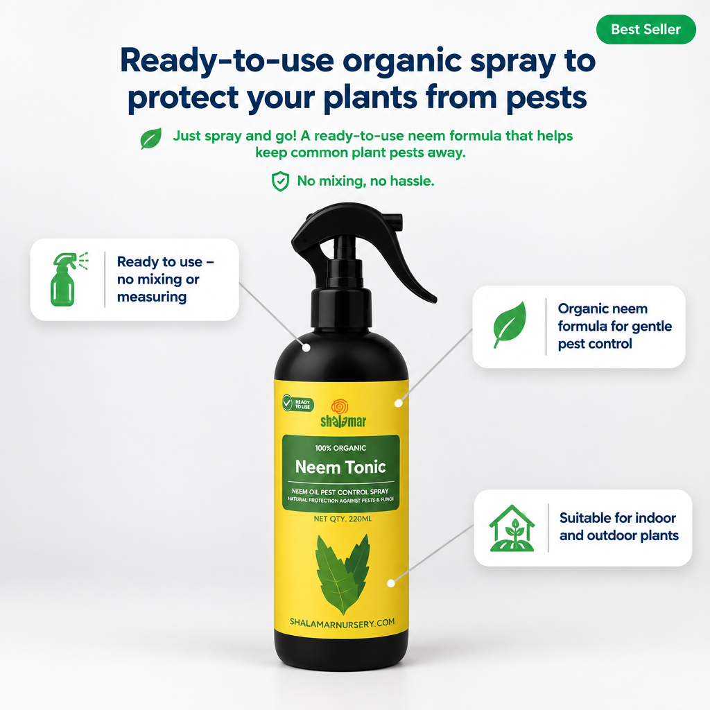 Neem Tonic organic pest control spray - key features infographic