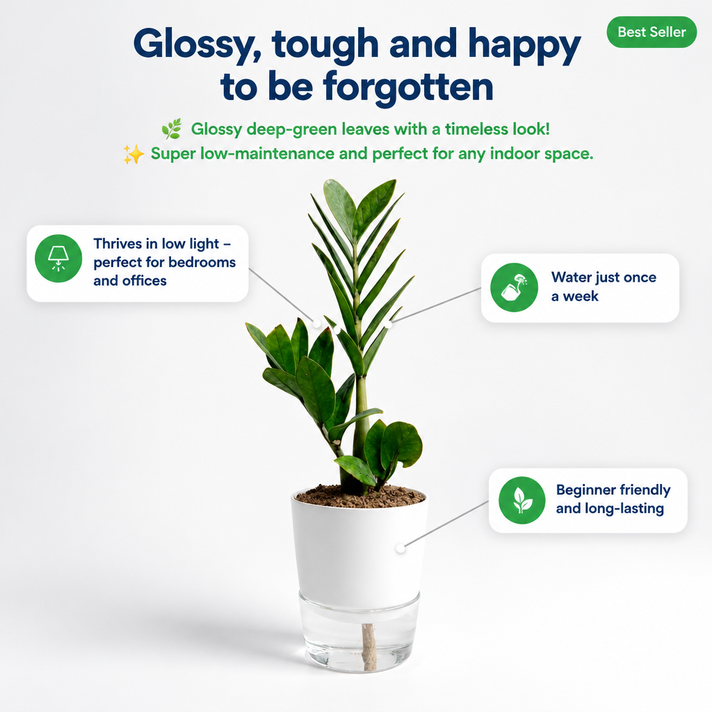 ZZ Plant Green - key features infographic